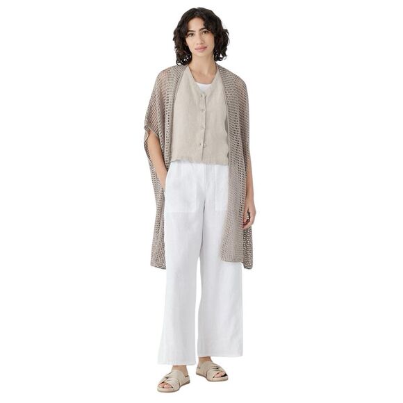 Eileen Fisher Open Stitch Longline Organic Linen Cardigan Sz XL - Picture 2 of 13
